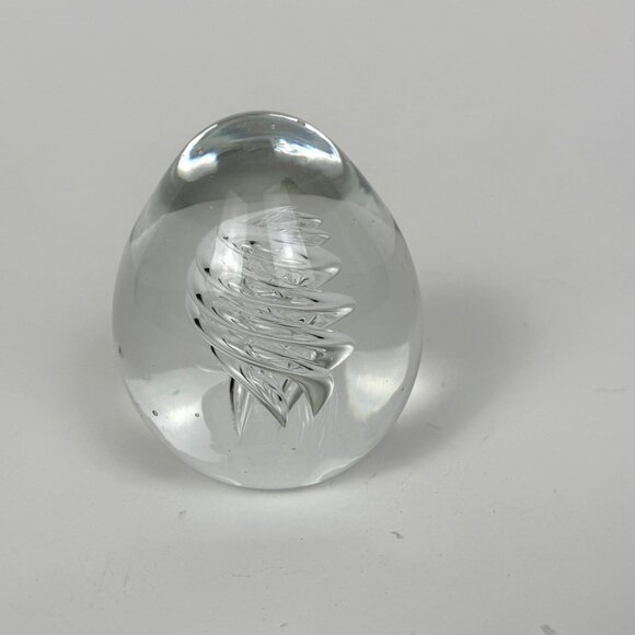 Clear Glass Egg-Shape Spiral Swirl Corkscrew Paper Weight - Picture 2 of 4